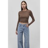 Mavi Pamuklu Slim Fit Bisiklet Yaka Crop Bayan Penye 1612822-81959 KAHVE
