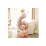 MAVİ PARTY 6 Yaş Rose Rakam Ve Kral Tacı Folyo Balon Doğum Günü