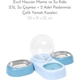 Mavi Paslanmaz Çelik Kedi Köpek Mama ve Su Kabı, 2,5l, 2 Adet - Seçenek 1