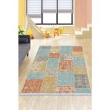 Mavi Patchwork Dokuma Pamuk Taban Kaymaz Kilim Klm068