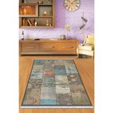 Mavi Patchwork Dokuma Pamuk Taban Kaymaz Kilim Klm071