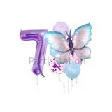 Mavi Pembe Kelebek 7 Yaş Mor Rakam Balon Set Kelebek Konsept Doğum Günü Balon Set