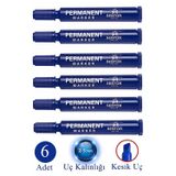 Mavi Permanent Markör Kalem Kesik Uç 6 Adet Sentör Kalıcı Marker Kalem Tüm Koli Karton Çuval Cam Plastik Yüzeylerde