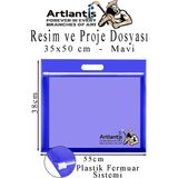 Mavi Plastik Fermuarlı Proje Dosyası 35X50 Cm 1 Adet Tutmaçlı 38X55 Cm Resim Ve Proje Ödev Dosyası El Tutmalı