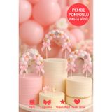 Mavi Ponponlu Pasta Süsü – Fiyonklu ve Yıldız Detaylı Cake Topper | Doğum Günü & Parti Süsü PRTPN-1569-8