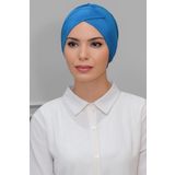 Mavi Pratik Hazır Geçmeli Tesettür Bone Sandy Kumaş Çapraz Büzgülü 1801_34