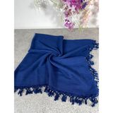 Mavi Püsküllü Yazma Eşarp – Pamuklu, Şık ve Rahat Kullanım - Saks Mavi - 100 x 100 cm
