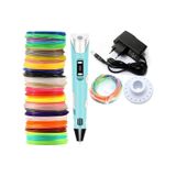 Mavi Renk 3D Pen Kalem Yazıcı ve 150 M Pla Filament 25 Renk x 6 M