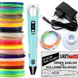 Mavi Renk 3D Pen Kalem Yazıcı ve 20 Metre Pla Filament (10 Renk x 2 Metre)