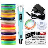 Mavi Renk 3D Pen Kalem Yazıcı Ve 30 Metre Pla Filament (10 Renk X 3 Metre)