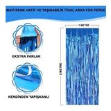Mavi Renk Ekstra Metalize Parlak Saçaklı Arka Fon Perde İthal A Kalite 1x2 Metre