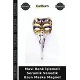 Mavi Renk İşlemeli Seramik Venedik Uzun Maske Magnet Küçük Süs Hatıra Eşyası Hediyelik Eşya