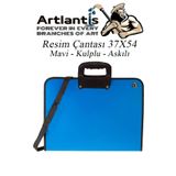 Mavi Resim Çantası Fermuarlı Kulplu 37X54 Cm 1 Adet Teknik Resim Dosya Çantası 35X50 Cm Askılı Proje Çantası Okul Sınıf