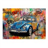 Mavi Retro Vosvos Çizimi Art Mdf Poster 35cm X50cm