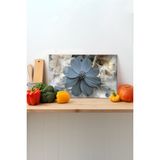 Mavi Rüya Çiçek Cam Kesme Tahtası, Silikon Ayaklı, Sunum Kesim Doğrama Tablası, Temperli ve Rodajlı - 23 x 35 cm