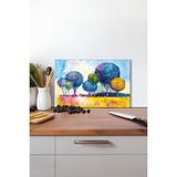 Mavi Sanatsal Ağaç Cam Kesme Tahtası, Silikon Ayaklı Isıya Kırılmaya Dayanıklı, Sunum Kesim Tablası - 30 x 45 cm