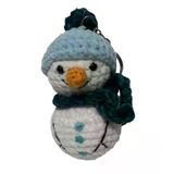 Mavi Şapkalı Maskot Kardan Adam Amigurumi Organik Anahtarlık Oyuncak