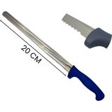 Mavi Saplı Pastacı Bıçağı Kalın Diş 20 cm / Yüksek Kalite - Gri