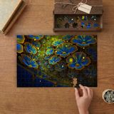 Mavi Sarı Çiçekler Tasarımı 240 Parça Ahşap Puzzle Ahşap Kutuda MP06979