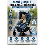 Mavi Şeritli Universal Bebek Arabası Yağmurluğu Şeffaf Pvc Yağmur Rüzgar Toz Koruyucu Kılıf