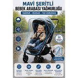 Mavi Şeritli Universal Bebek Arabası Yağmurluğu Şeffaf Pvc Yağmur Rüzgar Toz Koruyucu Kılıf