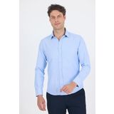 Mavi Sert Yaka Düz Classic Pamuklu Slim Fit Gömlek 1004250214