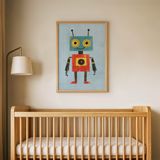 Mavi Sevimli Robot Çocuk Odası Duvar Posteri Çerçeveli Tablo Duvar Dekorasyonu - 21 x 30 - Ahşap Çerçeveli