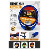 Mavi Şifreli Bisiklet Kilidi 70 Cm İnce 1 Adet K-3668 Çelik Halat Plastik Kaplamalı Bisiklet Kiliti Scooter Kapı Şifreli