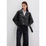 Mavi Siyah Suni Deri Crop Ceket 1110375-900 - Siyah-900