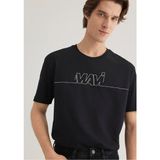 Mavi Siyah Tişört Kısa Kol Erkek Loose Fit Bisiklet Yaka Logo Baskılı İnce Pamuklu 0610254-900