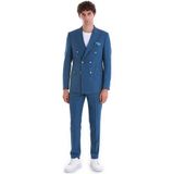 Mavi Slim Fit Çizgili Kruvaze Takım Elbise - 48