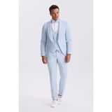 Mavi Slim Fit Şal Yaka Yelekli Smokin Damatlık Takım Elbise - 56