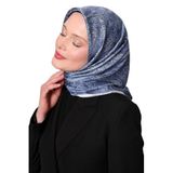 Mavi Soyut Etnik Desen Twill İpek Eşarp