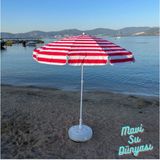Mavi Su Dünyası Pamuk Kumaş Deniz Balkon Bahçe Bidon Dahil Plaj Şemsiyesi 2 Metre 10 Telli - Kırmızı - Beyaz