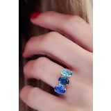 Mavi swarovski taşlı 925 ayar gümüş rose ayarlanabilir yüzük