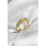 Mavi Taşlı Gold Renk Vintage Kadın Yüzük - Ebj260214w39735