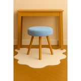 Mavi Teddy Yuvarlak Puf Bench Ahşap Modern Ayak Dekoratif Peluş Tabure