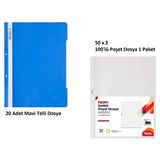 Mavi Telli Dosya Set 3 (20 Adet Mavi Telli Dosya + 100 Adet Poşet Dosya)