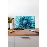 Mavi Tonlarda Çiçek Cam Kesme Tahtası, Silikon Ayaklı Isıya Kırılmaya Dayanıklı, Sunum Kesim Tablası - 23 x 35 cm