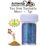 Mavi Toz Sim Tuzluklu 7 Gr 3 Adet Renkli Toz Sim Epoksi Reçine Okul Etkinlik Dekarasyon Slime