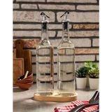 Mavi Trend 2'li Ahşap Stantlı Damlatmaz Zeytinyağı Sıvıyağ Şişesi Cam Yağdanlık Seti 750ML