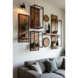Mavi Trend 4'Lü Duvar Rafı Dekoratif Metal Modern Duvar Ünitesi Salon, Oturma Odası Duvar Rafı Ahşap, Metal
