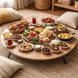 Mavi Trend 70 cm Çap - Ahşap Kaplama Katlanabilir Yer Sofrası - Oyun Masası - 21 cm Yükseklik - Atlantik Çam