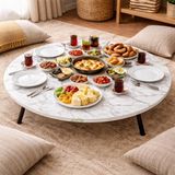 Mavi Trend 70 cm Çap - Ahşap Kaplama Katlanabilir Yer Sofrası - Oyun Masası - 21 cm Yükseklik - Beyaz Mermer
