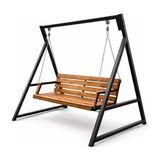 Mavi Trend Bahçe Salıncağı 3 Kişilik Metal Gövdeli Ahşap 3 Kişilik Bahçe Balkon Teras Salıncağı 150X200 cm - Siyah