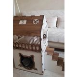 mavi trend Büyük Kedi Evi Xxl Teraslı Kedi Evi 5kg Ve Üzeri Kediler Için XXL Kahve - Beyaz