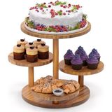 Mavi Trend Çiçeklik 4 Raflı Saksılık Dekoratif 5 Raflı Sunumluk Pasta Sunumluğu Doğal Ahşap Saksılık Daire Mod - 10 x 15