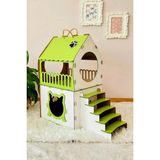 Mavi Trend Dekoratif Ahşap Kedi Evi Teraslı 2 Katlı Merdivenli Kedi Evi Yeşil - Beyaz - Siyah