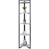 Mavi Trend Dekoratif Köşe Rafı 5 Raflı Metal Ve Ahşap Kitaplık Çiçeklik Saksılık 200x31 Cm