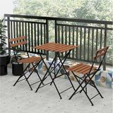 Mavi Trend Katlanır Metal Ayaklı Ahşap Masa Sandalye Bistro Üçlü Set 60X60X75 Balkon Masası Sandalye - Siyah - Kahverengi